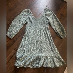 Women’s Hollister Green Floral Long Sleeve Babydoll Mini Dress Size S